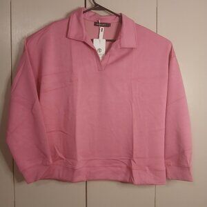 MEROKEETY Women’s Collared Split-Neck Long Sleeve Pink Knit Top XL (0652N2)